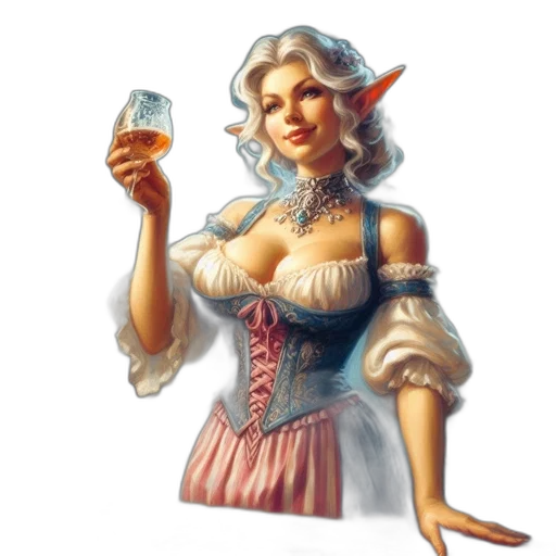 dress, fantasy art, pixel art, concept art, oil painting, woman, elf-like, ears transparent PNG cut-out