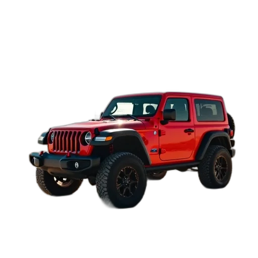 car, animal, 3d render, photorealistic, red, jeep, parked, sandy transparent PNG cut-out