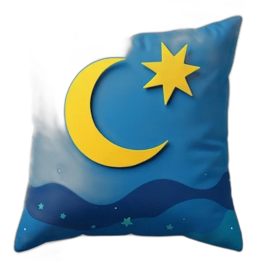 3d render, blue, pillow, yellow, star, pattern, upper, right transparent PNG cut-out