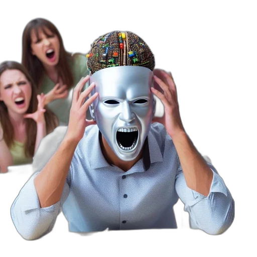 mask, robot, face, hat, concept art, outer space, office, setting transparent PNG cut-out