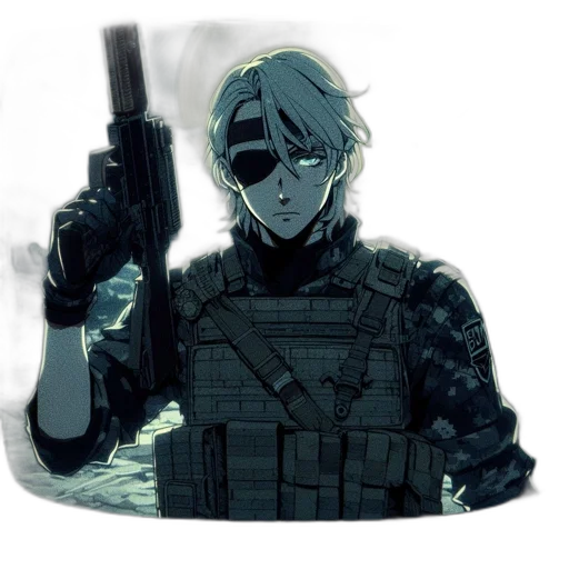 weapon, jacket, mask, staff, pixel art, concept art, comic book art, anime transparent PNG cut-out