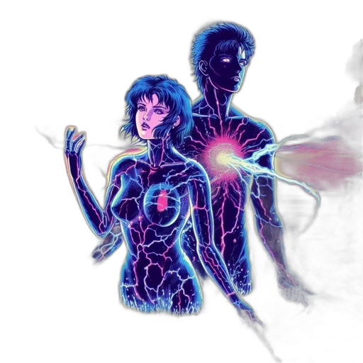 comic book art, concept art, cyberpunk, fantasy art, neon lights, outer space, fire, underwater transparent PNG cut-out