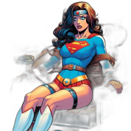comic book art, concept art, cartoon, fantasy art, female, superhero, distress, blue transparent PNG cut-out