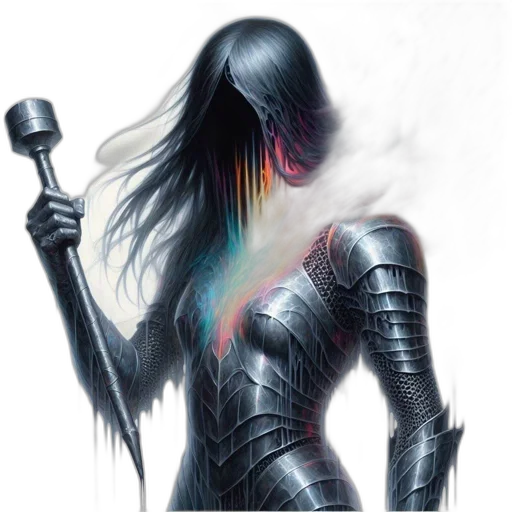 sword, robot, hair, mask, fantasy art, concept art, cyberpunk, comic book art transparent PNG cut-out