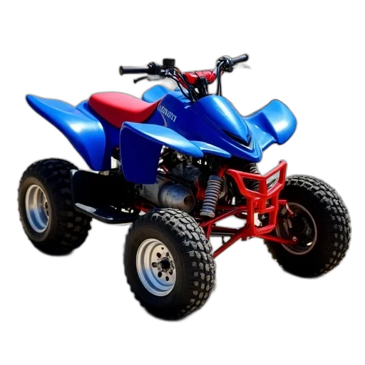 3d render, blue, red, atv, parked, gravel, surface, shadow transparent PNG cut-out