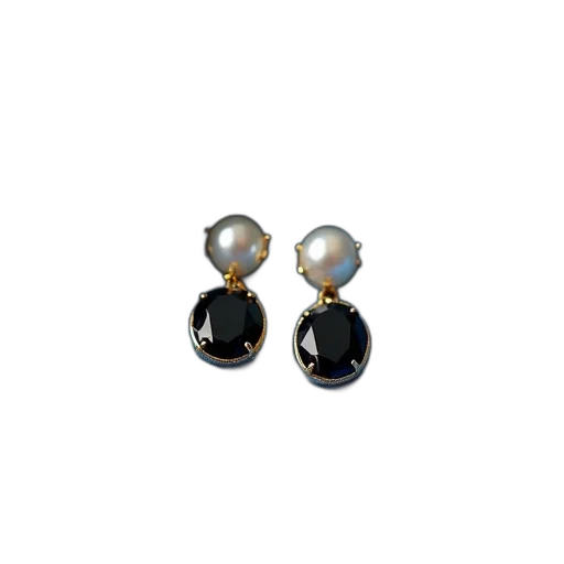 jewelry, 3d render, pair, earrings, pearl, black, gemstone, design transparent PNG cut-out