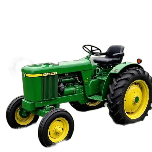 car, photorealistic, green, tractor, yellow, tires, parked, grassy transparent PNG cut-out