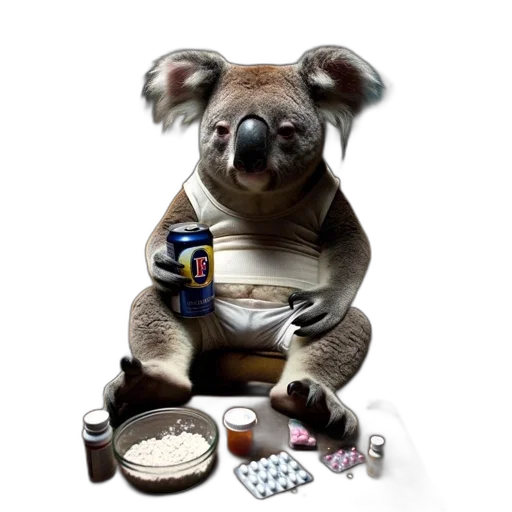 food, animal, concept art, photorealistic, 3d render, cartoon, koala, sits transparent PNG cut-out