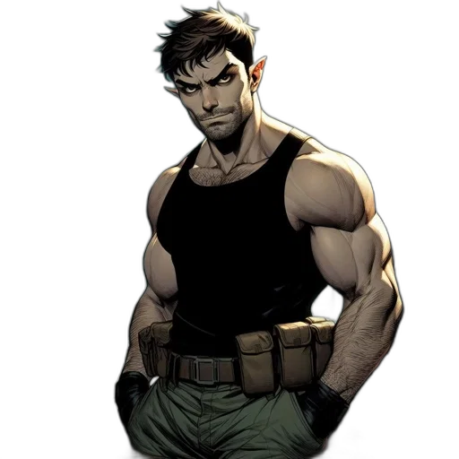 staff, comic book art, concept art, cartoon, earth tones, muscular, man, belt transparent PNG cut-out