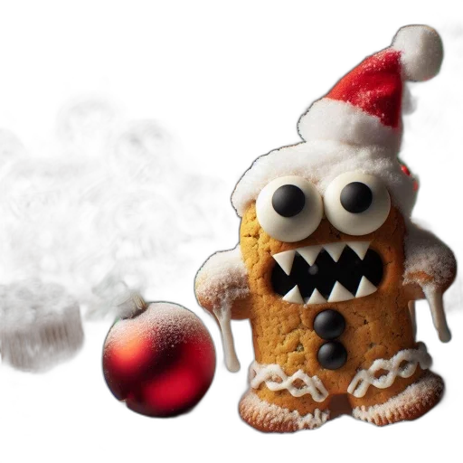 food, robot, 3d render, concept art, festive, gingerbread, village, populated transparent PNG cut-out
