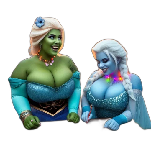 jewelry, 3d render, concept art, fantasy art, comic book art, outer space, two, women transparent PNG cut-out
