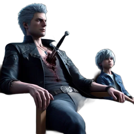 jacket, weapon, concept art, 3d render, two, animated, characters, one transparent PNG cut-out