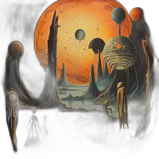 robot, staff, creature, concept art, fantasy art, comic book art, watercolor, outer space transparent PNG cut-out