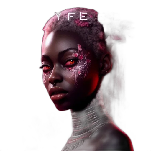 face, concept art, fantasy art, photorealistic, cyberpunk, fire, red, dark transparent PNG cut-out