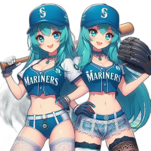 anime, cartoon, vaporwave, concept art, two, female, characters, baseball transparent PNG cut-out