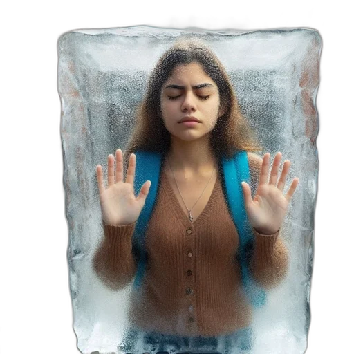 jacket, face, photorealistic, concept art, snow, woman, encased, block transparent PNG cut-out