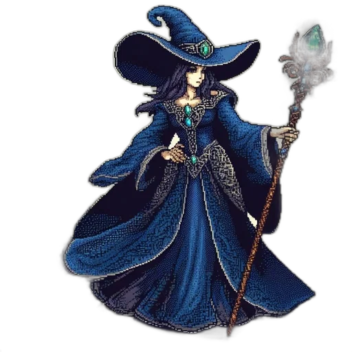 staff, jewelry, hat, fantasy art, concept art, pixel art, watercolor, blue transparent PNG cut-out