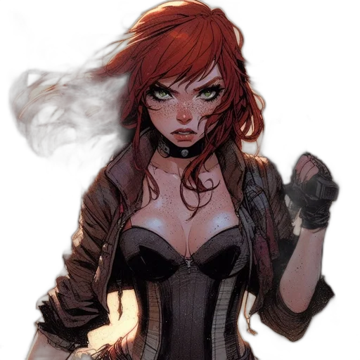 jacket, comic book art, concept art, fantasy art, cyberpunk, fire, red, dark transparent PNG cut-out