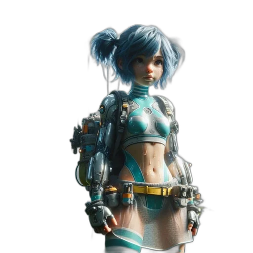 robot, staff, weapon, concept art, cyberpunk, fantasy art, 3d render, blue transparent PNG cut-out