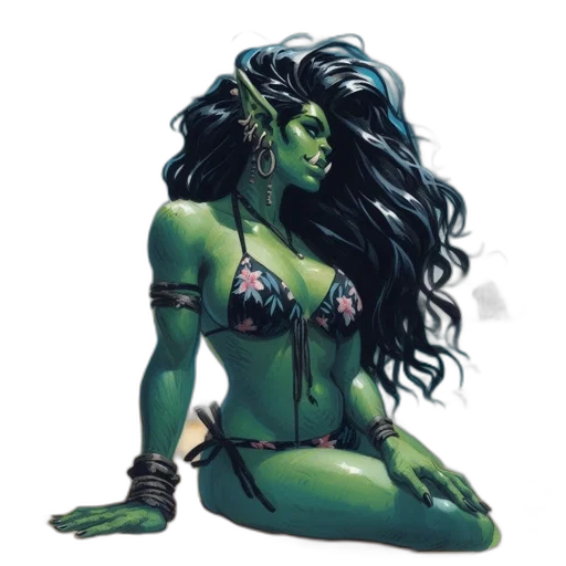 comic book art, concept art, fantasy art, pixel art, green, green-skinned, fantasy, creature transparent PNG cut-out