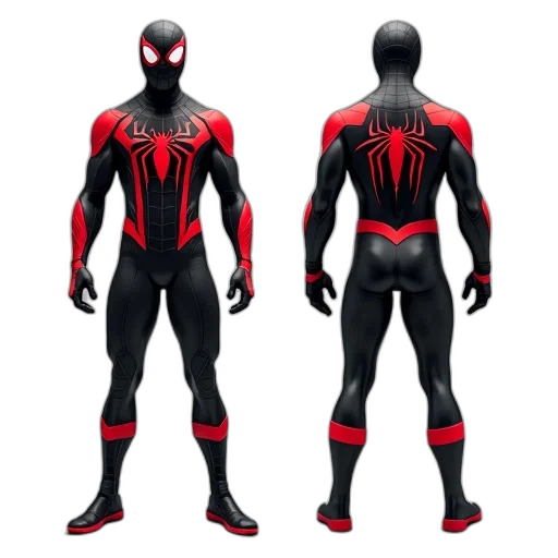 concept art, comic book art, 3d render, red, full-body, image, spider-man, costume transparent PNG cut-out