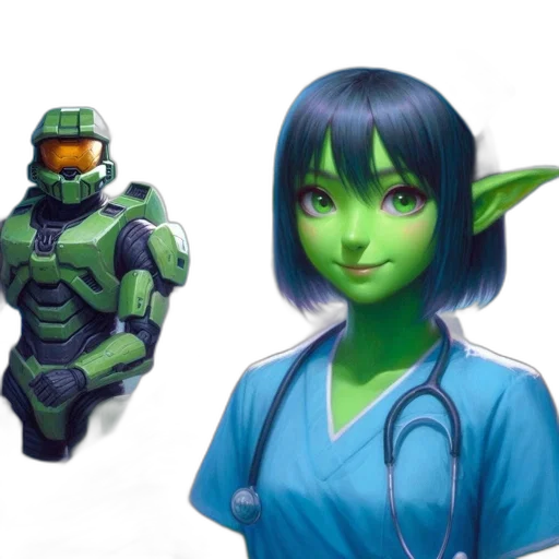 staff, concept art, 3d render, fantasy art, pixel art, green, green-skinned, female transparent PNG cut-out