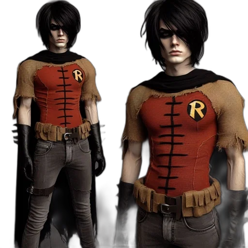 jacket, concept art, comic book art, 3d render, photorealistic, character, dressed, robin transparent PNG cut-out