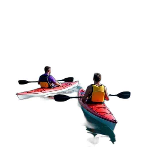3d render, photorealistic, concept art, underwater, two, kayakers, paddling, ocean transparent PNG cut-out