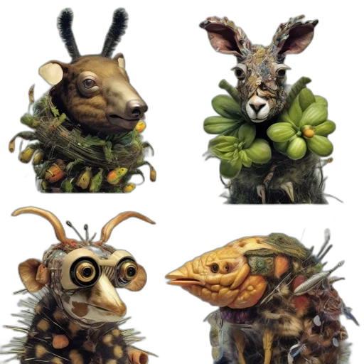 creature, animal, mask, concept art, 3d render, fantasy art, photorealistic, four transparent PNG cut-out