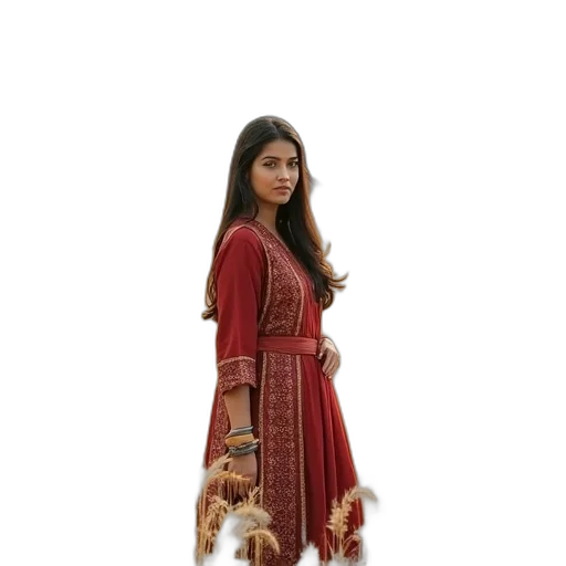 dress, staff, jewelry, photorealistic, oil painting, 3d render, concept art, red transparent PNG cut-out