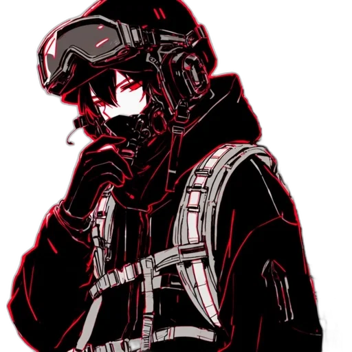 jacket, mask, staff, weapon, cyberpunk, pixel art, concept art, anime transparent PNG cut-out