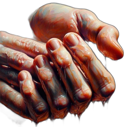 weapon, photorealistic, oil painting, concept art, 3d render, close-up, hand, smeared transparent PNG cut-out