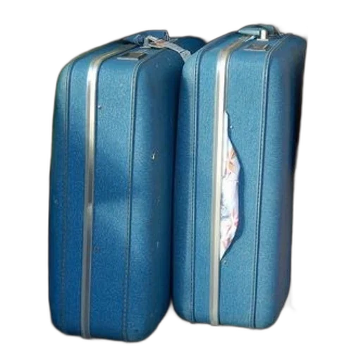 furniture, two, blue, suitcases, silver, trim, sit, next transparent PNG cut-out