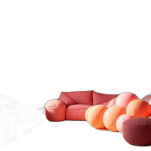 furniture, shoes, crown, 3d render, photorealistic, colorful, red, neon transparent PNG cut-out