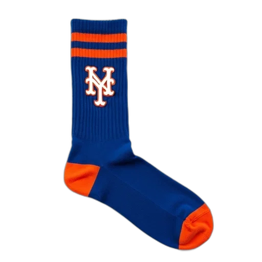 close-up, image, single, blue, sock, orange, stripes, white transparent PNG cut-out
