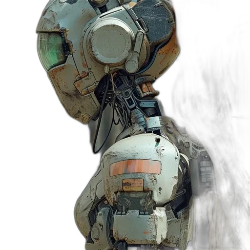 robot, weapon, face, mask, concept art, 3d render, cyberpunk, photorealistic transparent PNG cut-out