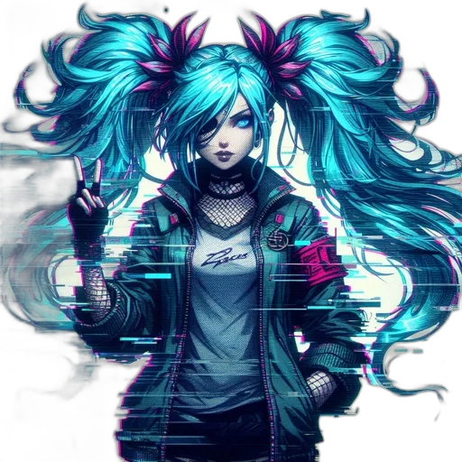 jacket, hair, staff, cyberpunk, anime, concept art, fantasy art, neon lights transparent PNG cut-out