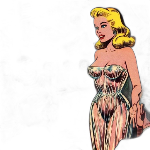 dress, comic book art, cartoon, concept art, photorealistic, blonde, woman, transparent transparent PNG cut-out