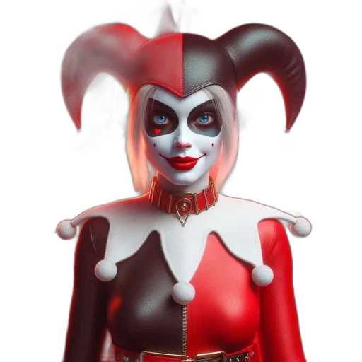 mask, 3d render, concept art, comic book art, cartoon, jester-like, female, character transparent PNG cut-out