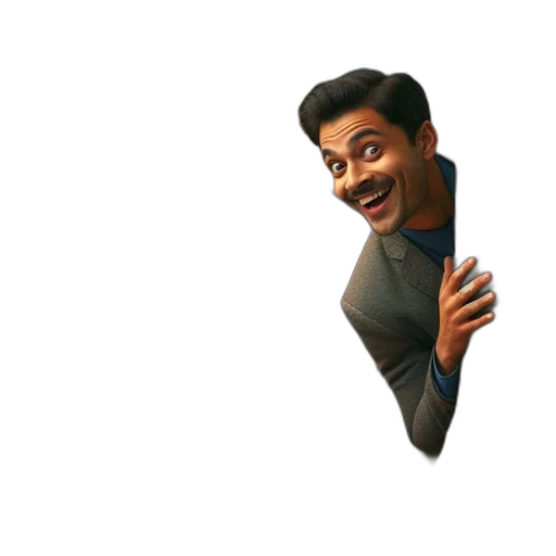 man, wearing, suit, peeks, out, behind, tree, showing transparent PNG cut-out