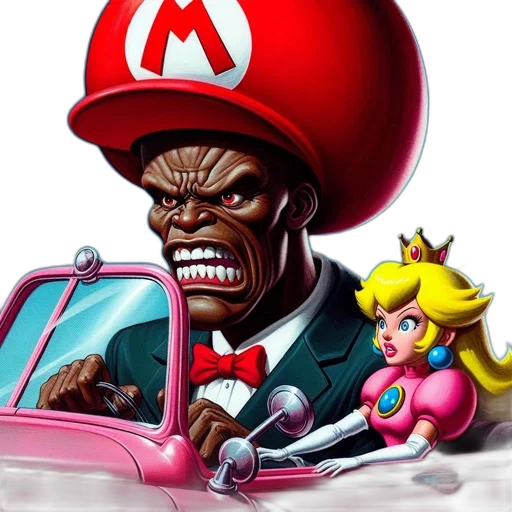car, face, concept art, comic book art, mario, princess, peach, depicted transparent PNG cut-out