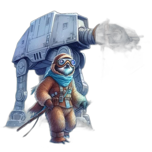 robot, staff, weapon, concept art, fantasy art, watercolor, blue, snowy transparent PNG cut-out