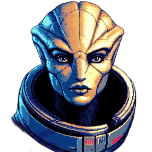 face, robot, mask, creature, pixel art, concept art, 3d render, comic book art transparent PNG cut-out