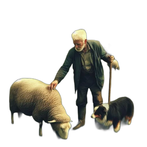 animal, creature, concept art, 3d render, photorealistic, pixel art, elderly, shepherd transparent PNG cut-out