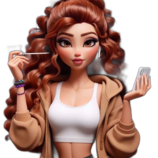 hair, jewelry, jacket, cartoon, fantasy art, 3d render, concept art, girl transparent PNG cut-out