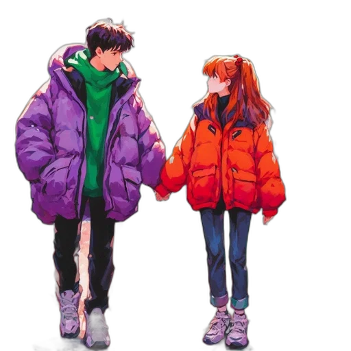 jacket, concept art, watercolor, pixel art, anime, snow, city street, neon lights transparent PNG cut-out