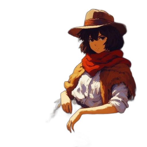 hat, staff, weapon, jacket, concept art, pixel art, watercolor, fantasy art transparent PNG cut-out