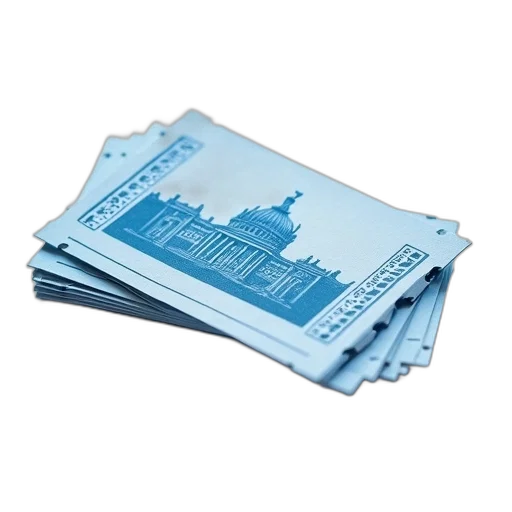 blue, stack, white, paper, tickets, perforated, edges, placed transparent PNG cut-out
