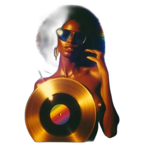 golden, individual, afro, hairdo, sunglasses, earrings, holds, disc transparent PNG cut-out