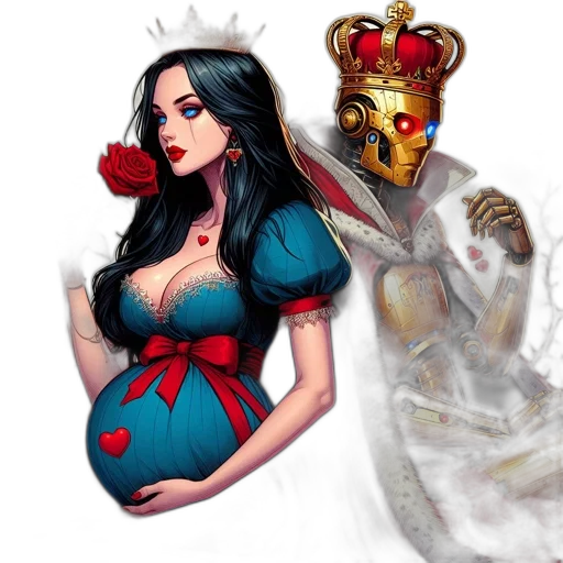 crown, concept art, fantasy art, comic book art, pixel art, red, woman, long transparent PNG cut-out